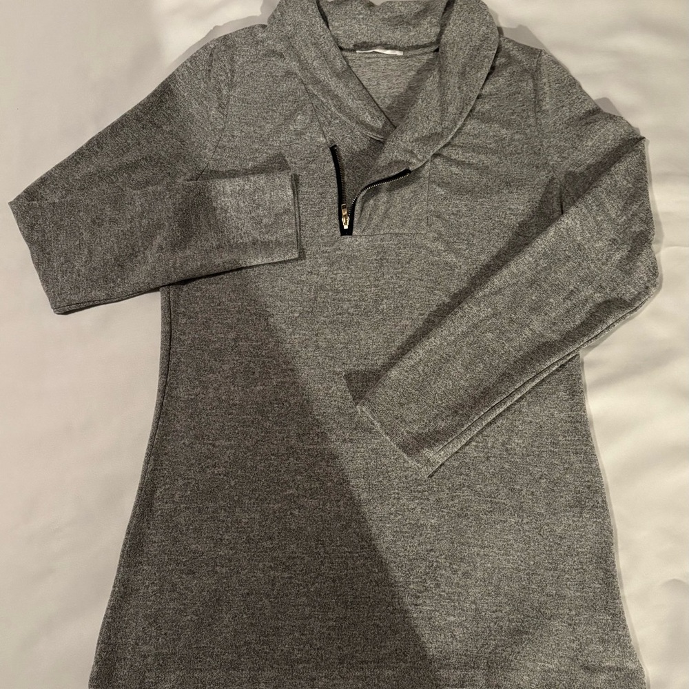 Kirundo Elegant Gray Cowl Neck top/tunic long sleeve 3/4 zipper